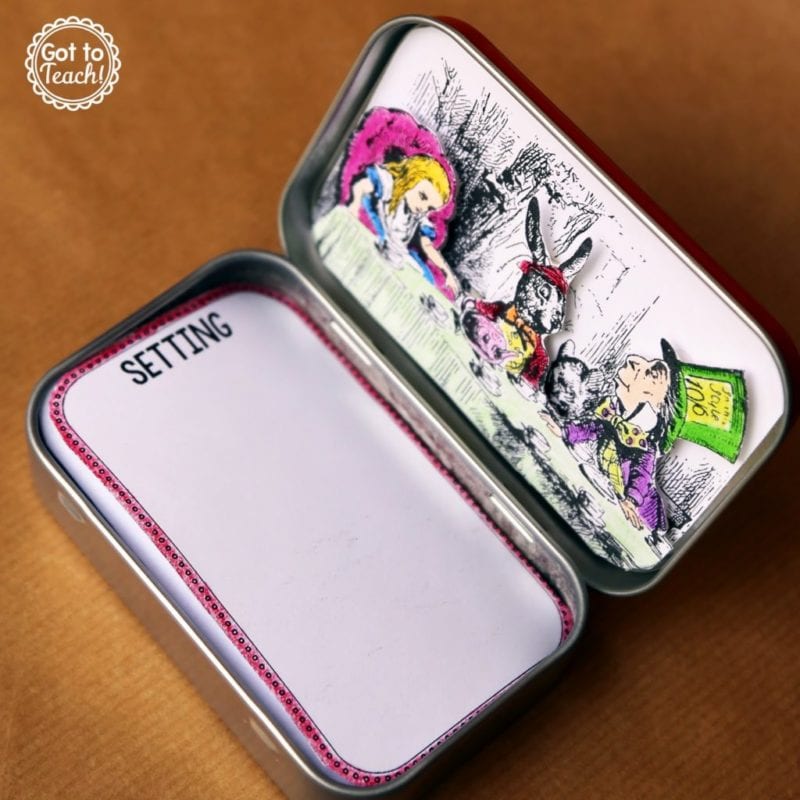 ONE mint tin is converted to ampere book report with any illustration on the inside lid and cards telling about different parts of which book internal as an example of creative book tell ideas